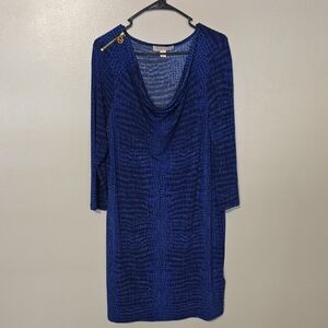 Michael Kors Gentle Cowl Neckline Dress Size Large w/Zipper Shoulder Blue‎ Black
